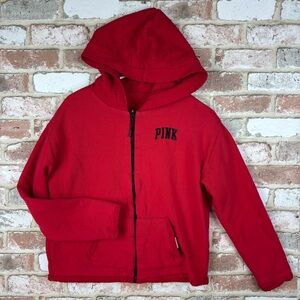 Victorias Secret Pink Reversible cozy Hoody Sherpa hoodie jacket full zip Red